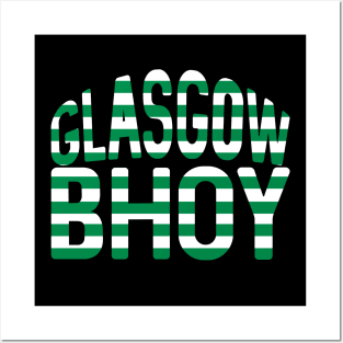 GLASGOW BHOY, Glasgow Celtic Football Club Green and White Hooped Text Design Posters and Art